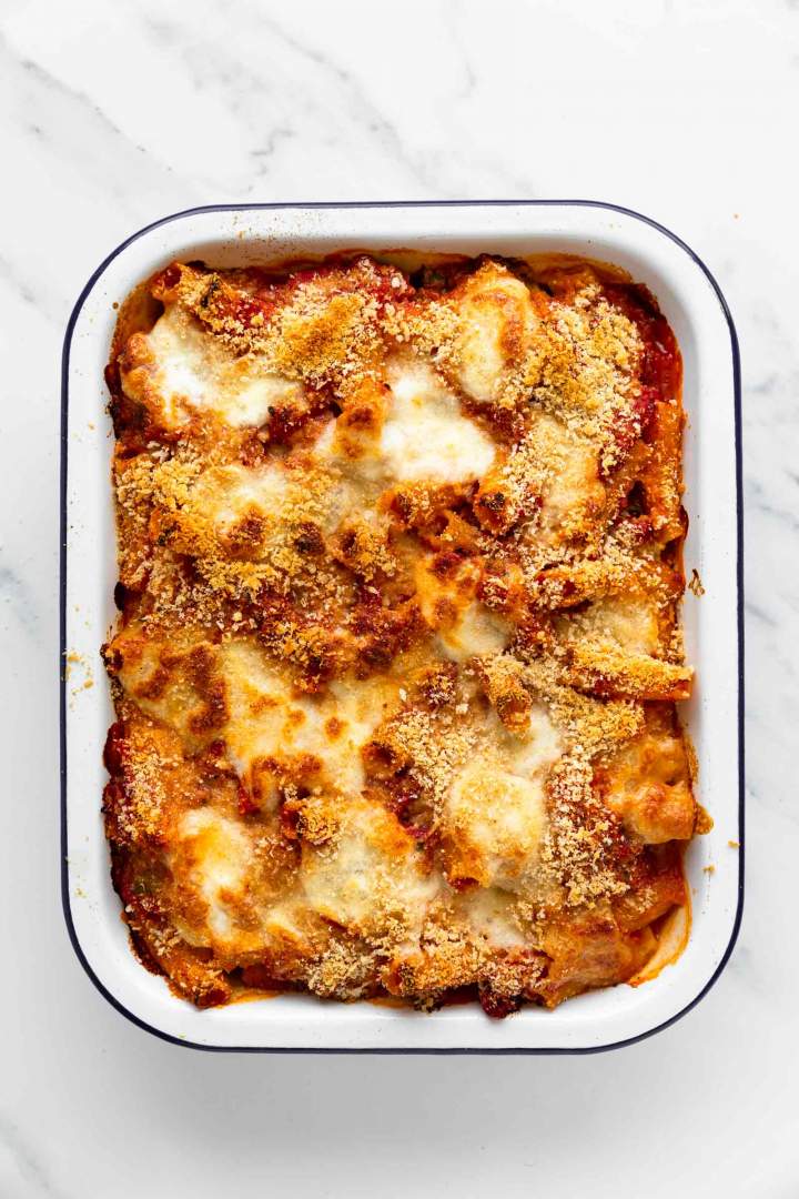 Spinach and Ricotta Pasta Bake straight from the oven