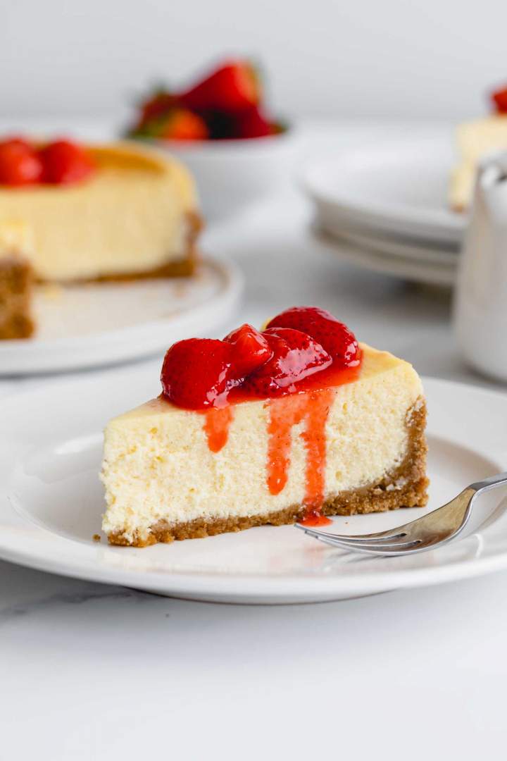 Close shot of Strawberry Pretzel Cheesecake