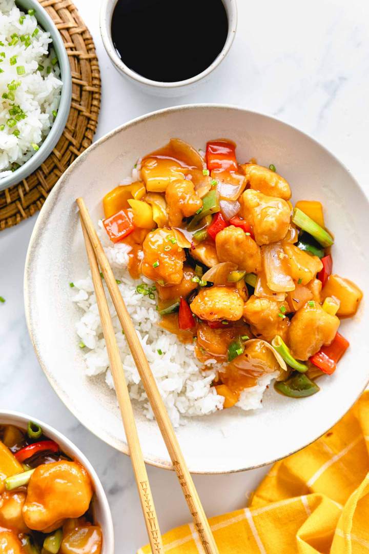Sweet and Sour Chicken with Pineapple with rice