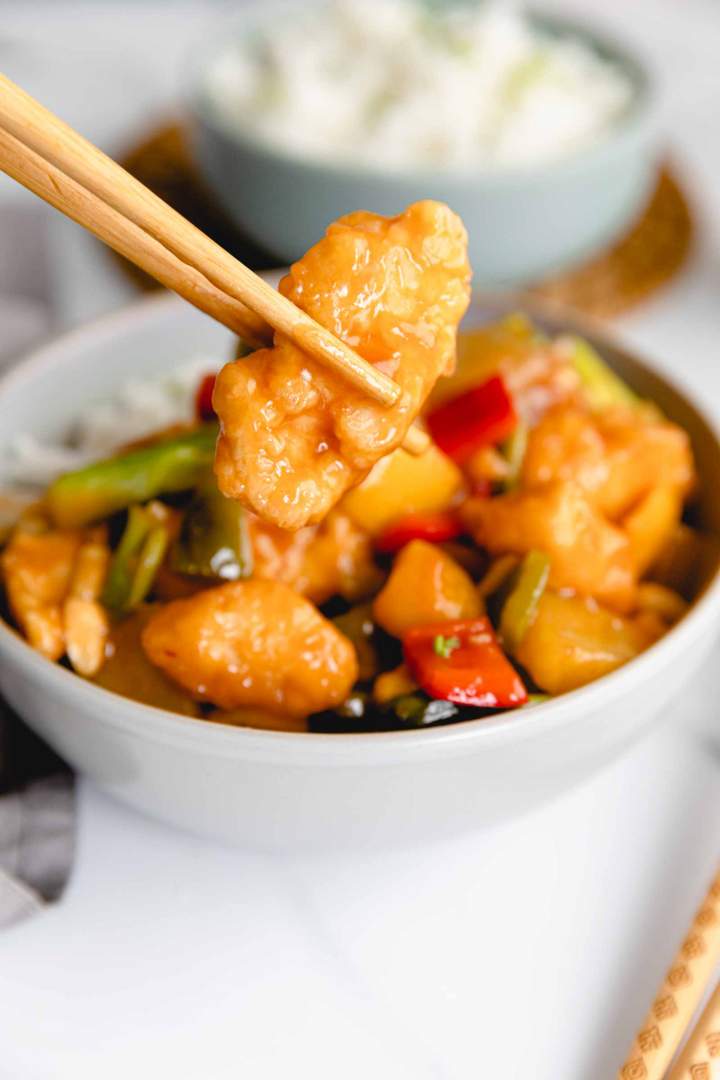 Sweet and Sour Chicken with Pineapple - closeup