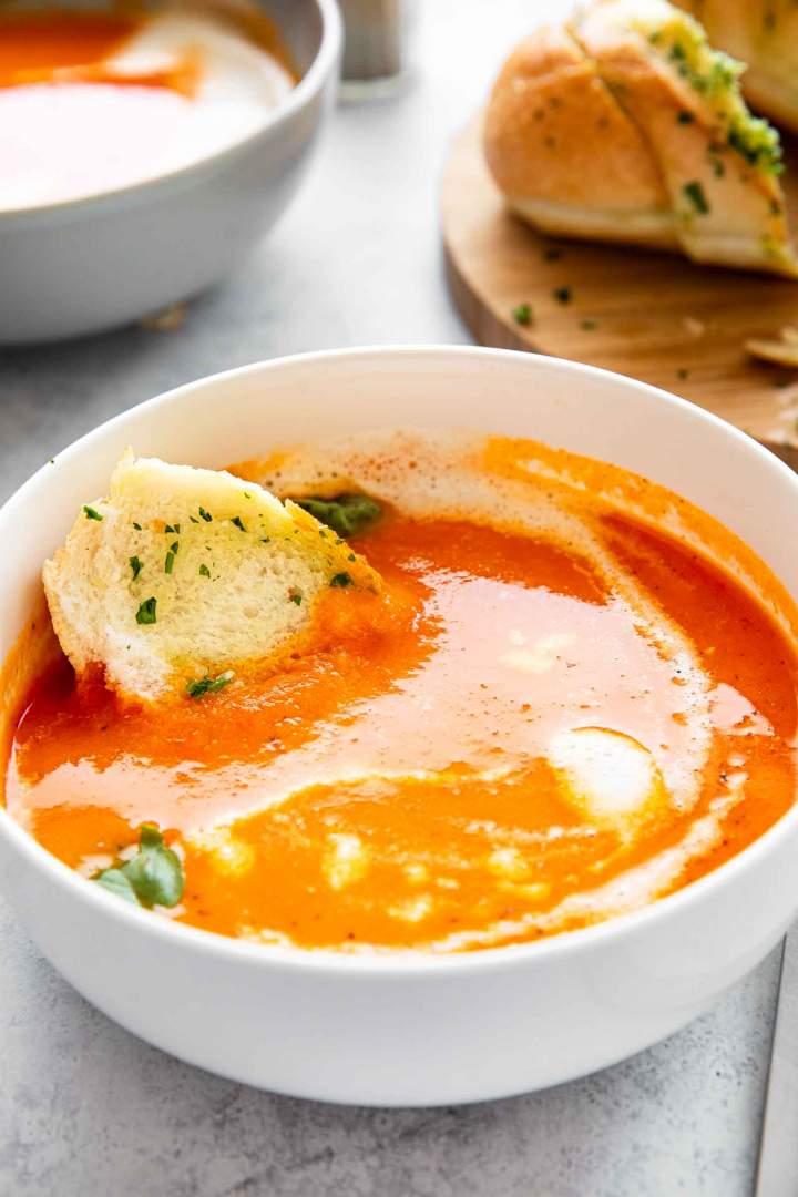 Tomato Soup with Fresh Tomatoes and garlic cream