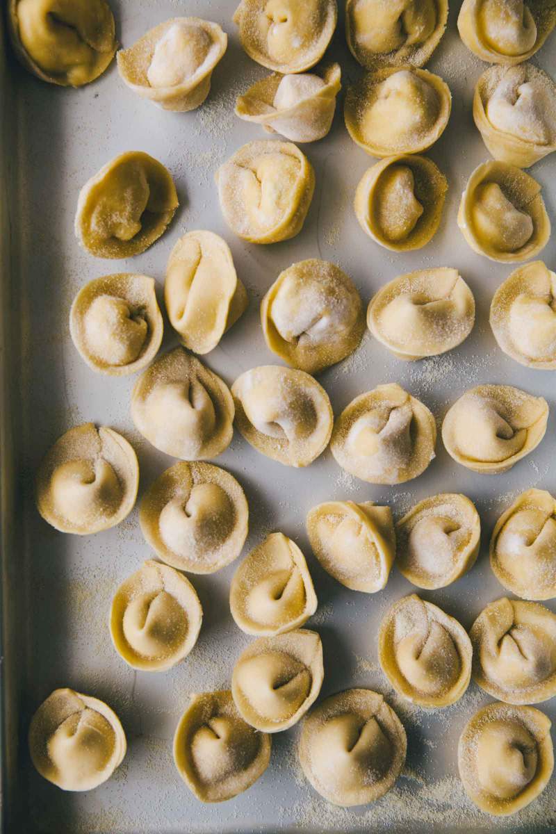 Shaped tortellini stuffed with mortadella
