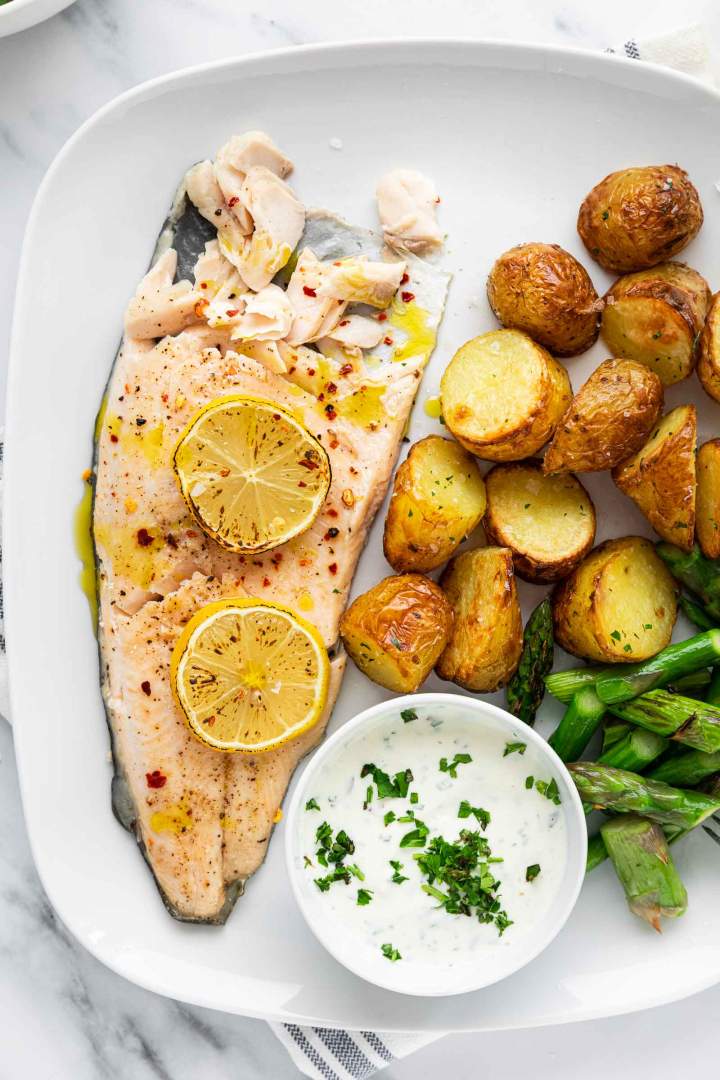 Sheet Pan Trout Asparagus and Potatoes