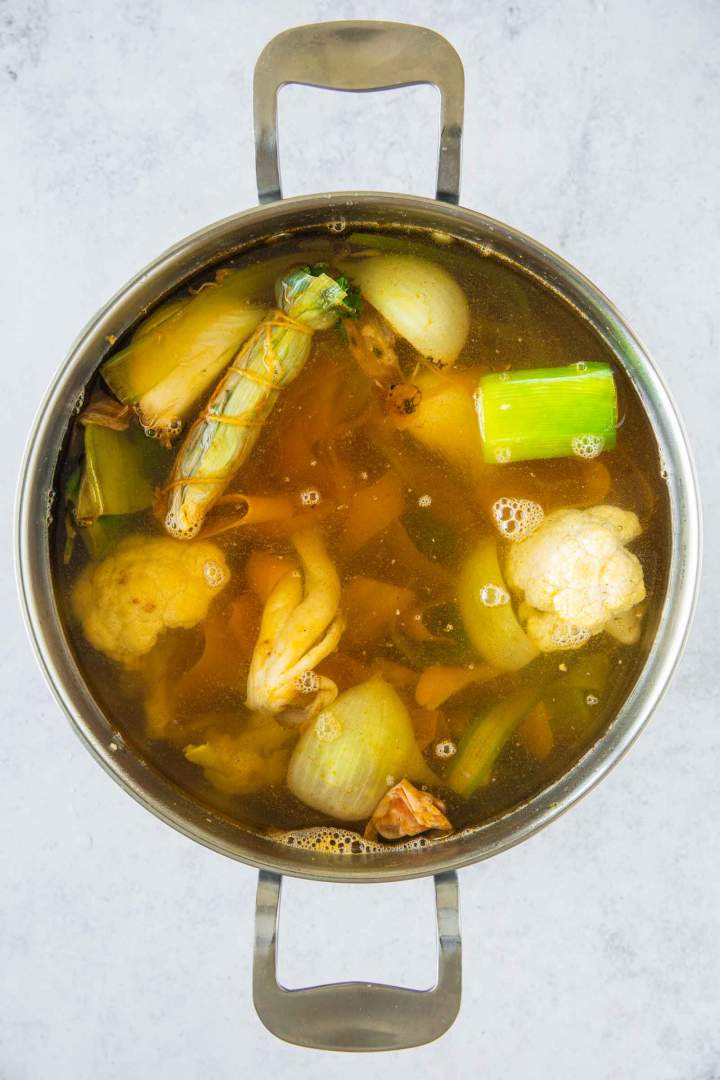 Cooked vegetable broth