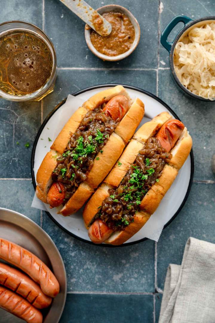 Hot Dog with Sauerkraut and Onion Jam