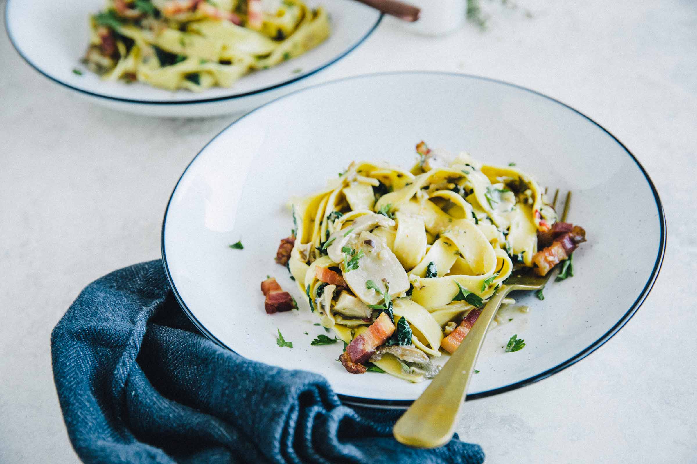 Tagliatelle with Mushrooms, Kale and Pancetta Jernej Kitchen